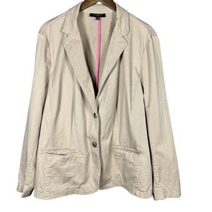 Talbots Tan Stretch Cotton Blazer Jacket Plus 22W Classic Business Casual Office